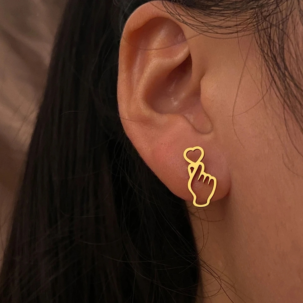 Pretty Hand Heart Stud Earrings - Picture 4 of 5